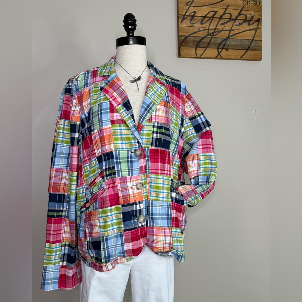 Patchwork Cottage Plaid Colorful Jacket Button Closure Women's 12 - 14 - Picture 16 of 16